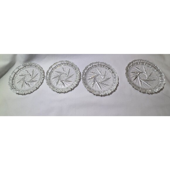 VTG Crystal Bohemia Pinwheel Czechoslovakia Brunswick Star 4 Set Glass Coasters - Picture 13 of 13